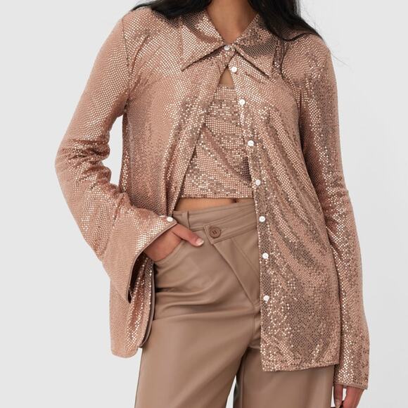 NWT $390 C/MEO COLLECTIVE Australia SET AFTER DARK SHIRT & CAMI US XS - Picture 1 of 12